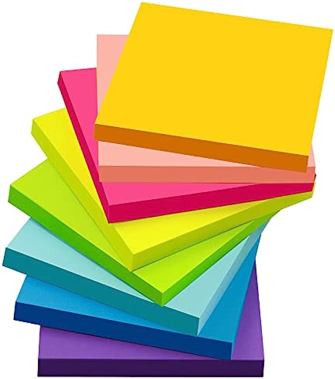 8 Pack Sticky Notes 3 x 3 in , 8 Colors Post Self Sticky Notes Pad Its , Bright Post Stickies Colorful Sticky Notes for Office, Home, School, Meeting, 84 Sheets/pad