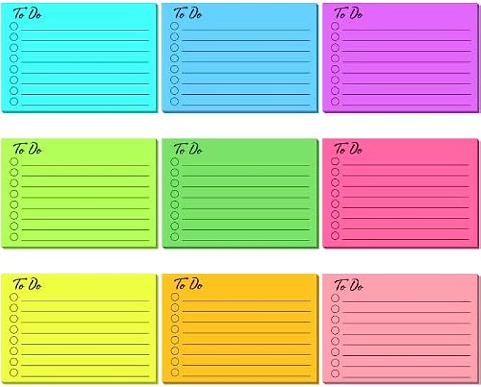 to Do List Sticky Notes Assorted Colors Lined Sticky Notes Self Stick Note Pads Adhesive Memo to Do List for Planner Reminder Studying, Home Office Supplies, 3 x 4 Inch 9 Pieces, Fluorescent Colors