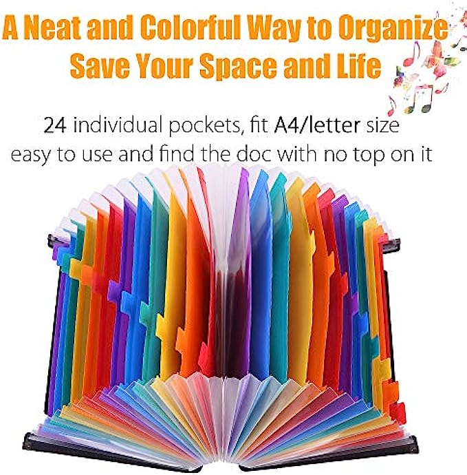 Expanding File Folders, TriMagic Alphabetical Expandable Accordion Document Bill Receipt Organizer, Accordian Filing Box, Teacher Office Supplies, Classroom Desk Organization, Letter Size, 24 Pockets