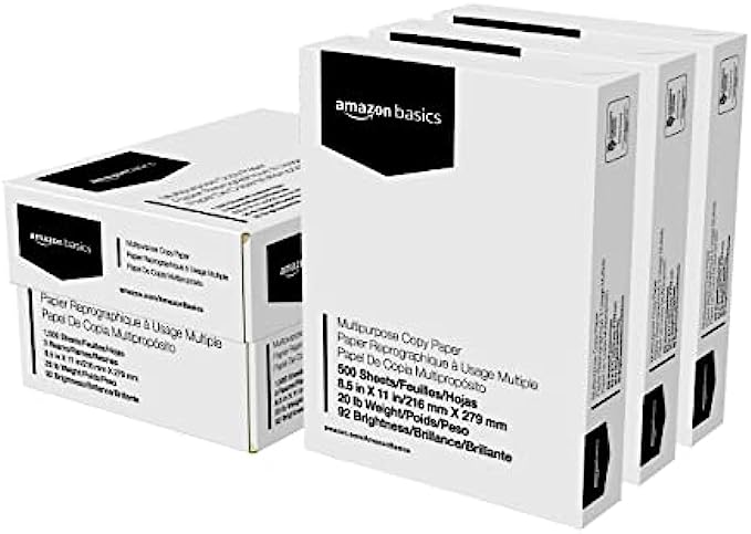 Amazon Basics Multipurpose Copy Printer Paper, 8.5 x 11 Inch 20Lb Paper - 3 Ream Case 1,500 Sheets, 92 GE Bright White