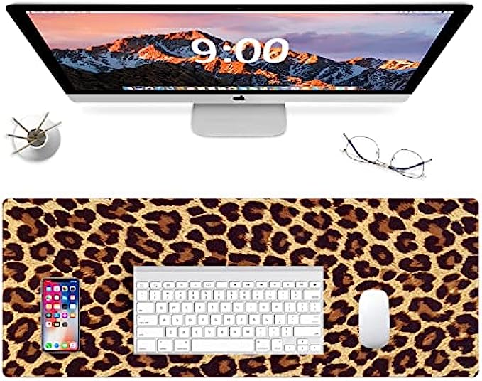 ZYCCW Large Gaming XXL Mouse Pad, Oversized Extended Mat Desk Pad Keyboard Pad 31.5"x11.8"x0.15" Thick Non-Slip Rubber Stitched EdgesMarble Leopard Print