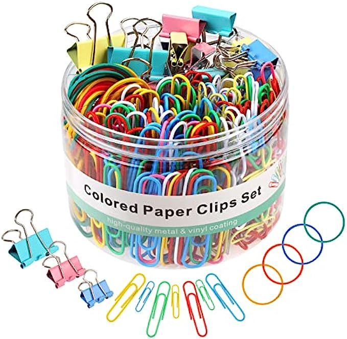 300 Pcs Paper Clips, Binder Clips and Rubber Bands, Office Supply Set, Paper Clips and Paper Clamps, School Supplies Office Supplies Teacher Supplies for Office Desk Essentials Assorted Sizes