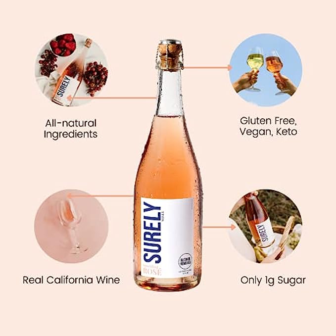 Surely Non Alcoholic Rose - Worlds First Sparkling Wine that Tastes Like the Real Thing, Low Sugar, Keto-Friendly, Low Calorie, 750ml