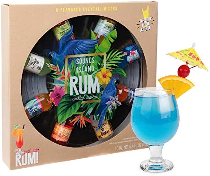 Thoughtfully Gifts, Greatest Hits Cocktail Mixers for Rum Gift Set, Flavors Include Rum Punch, Mai Tai, Mojito and More, Pack of 8 Contains NO Alcohol