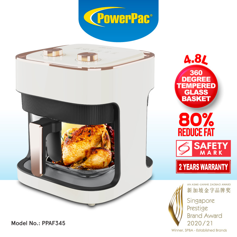 PowerPac Air Fryer 4.8L with Tempered Glass Basket PPAF345