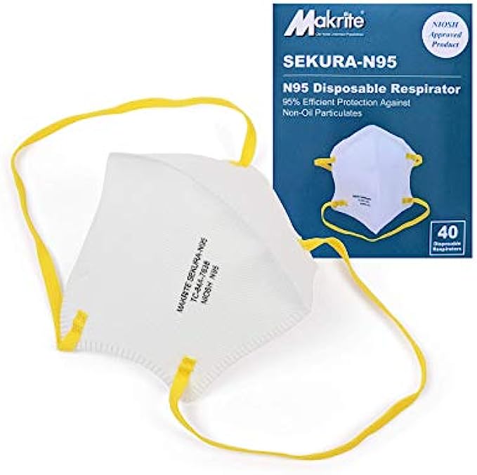 Makrite SEKURA N95 Foldable Particulate Respirator Mask, NIOSH Certified, M/L Size Box of 40 Masks