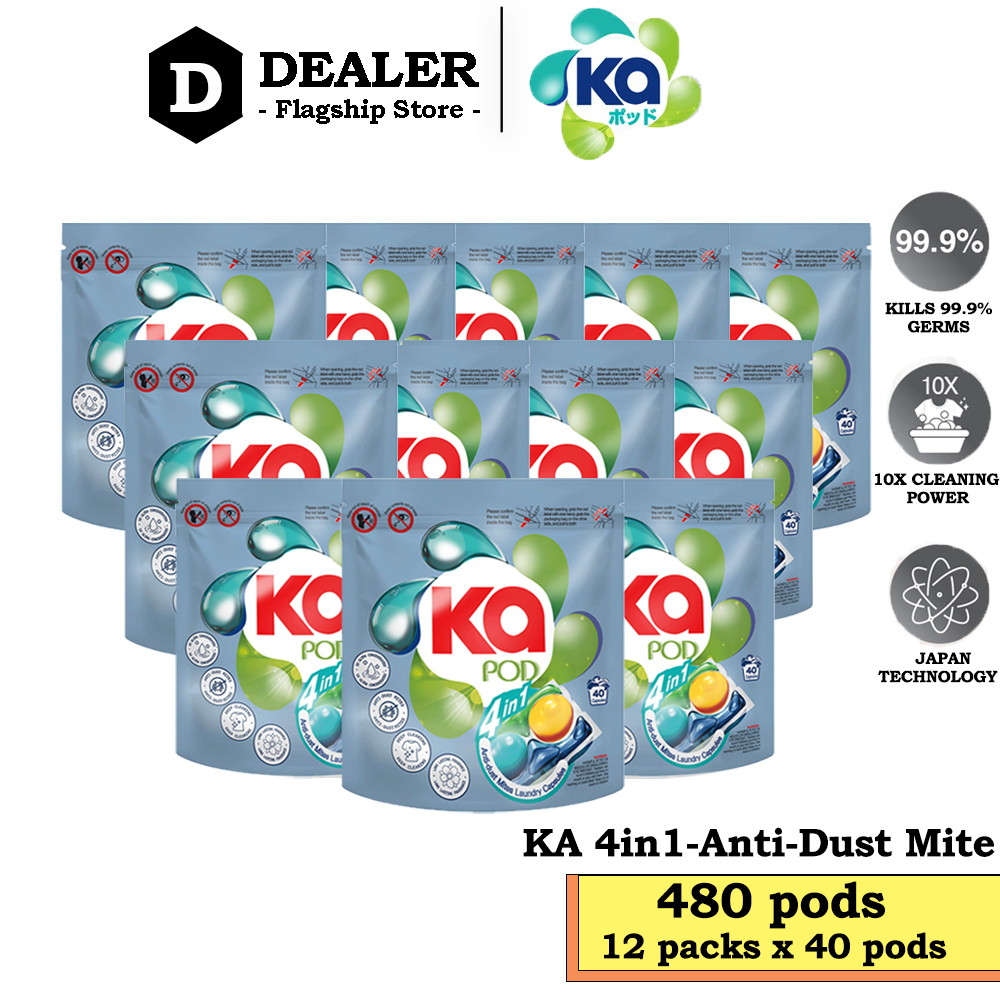 [Free Delivery] KA 4in1 Laundry Capsules Refill 40 Pods x 12 Packs 480pods– Anti-Dust Mite