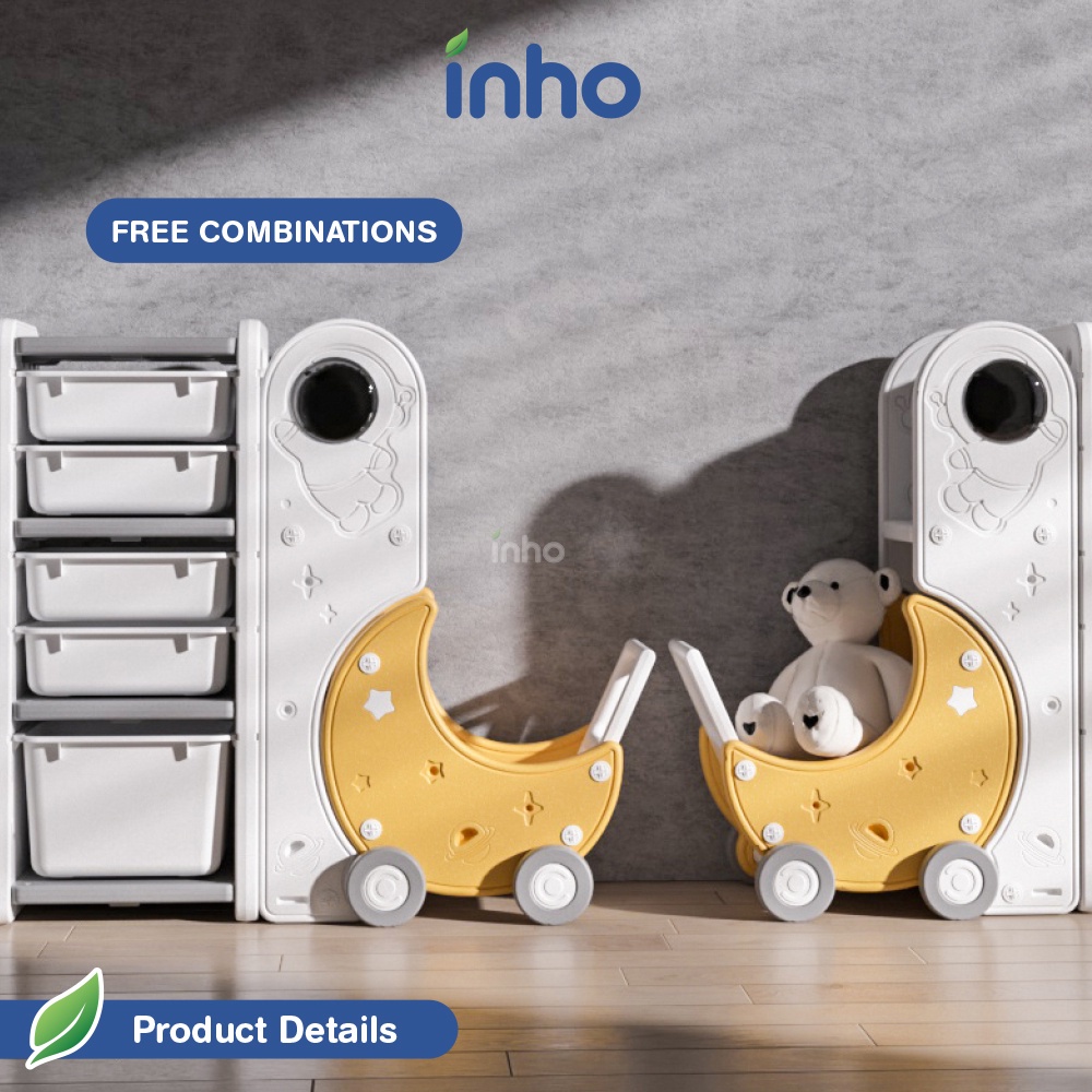 INHO Kids Living Room Astronaut Storage Cabinet Toy Storage Rack Organizer Multifunction Kids Shelf &amp; Moon Cart