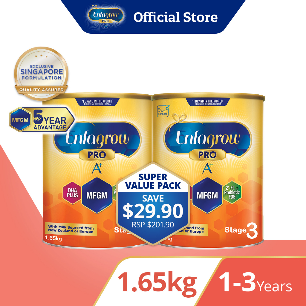 Enfagrow Pro A+ Stage 3 Milk Powder Formula - 2 x 1.65kg Super Value Twin Pack Usual Price $201.90