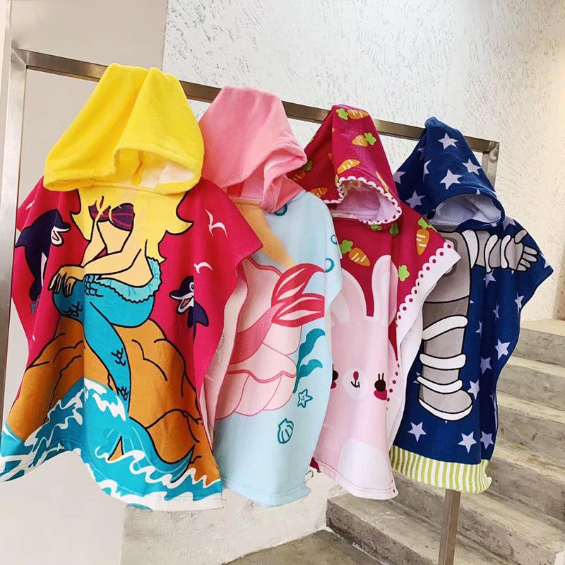 [SG Seller] Childrens Cape Bath Towel Cartoon Hooded Kid Absorbent Coral Fleece Baby