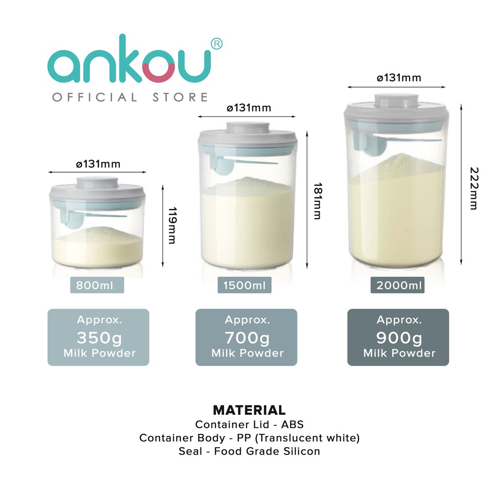 ANKOU AirTight Milk Powder Container - Circle 800ml/ 1500ml/ 2000ml