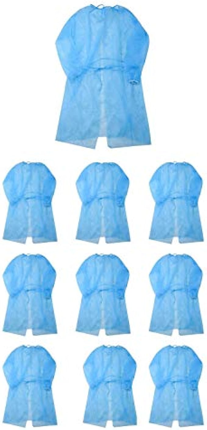 Leo Disposal Protective Isolation Gown - 10pcs Blue. Latex Free,Non-Woven, Fluid Resistant,ONE Size FITS MOST 10 Pcs