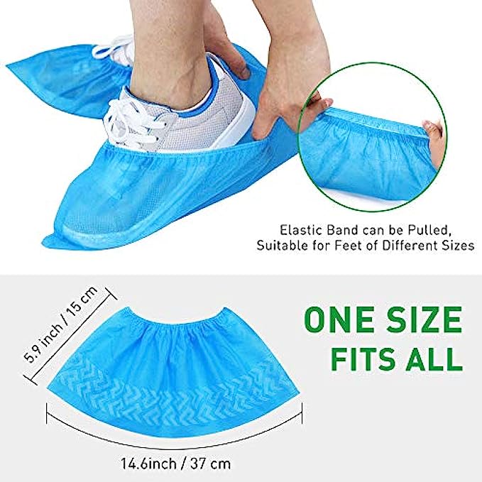 squish Shoe Covers Disposable Non Slip, 100 Pack 50 Pairs Non Woven Fabric Boot Covers for Indoors Breathable Slip Resistant Durable Boot&amp;Shoes Cover, One Size Fits All Blue