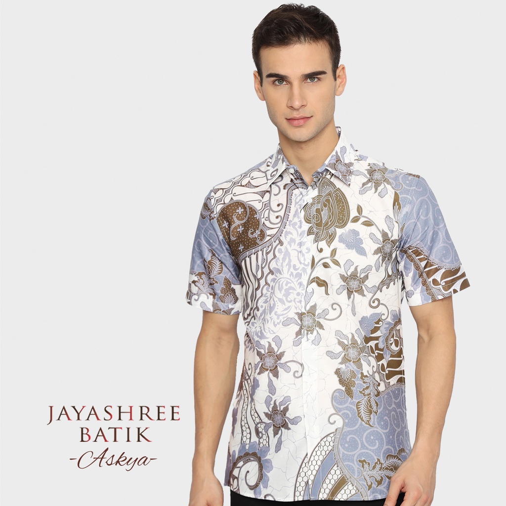 KEMEJA Jayashree Batik Slimfit Askya Brown Mens Batik Shirt Short Sleeve