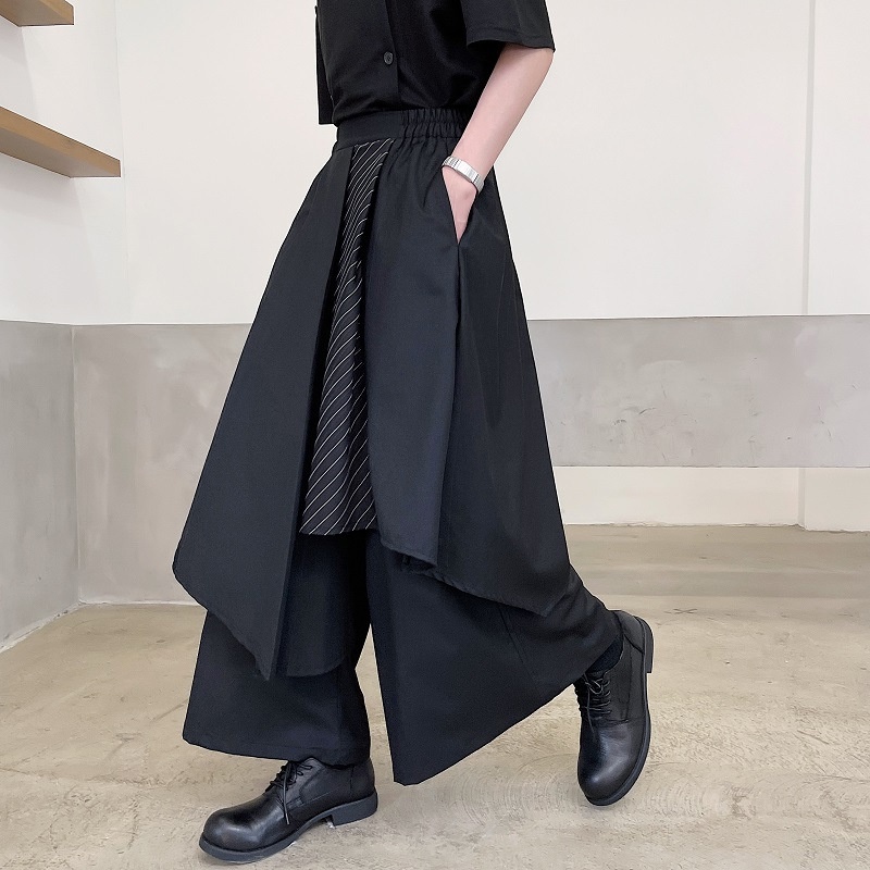[X-MEN] Yohji Yamamoto Mens Dark Series Irregular Pants Trendy ins Japanese Miscellaneous Style Ribbon Kendo Samurai Culottes Summer