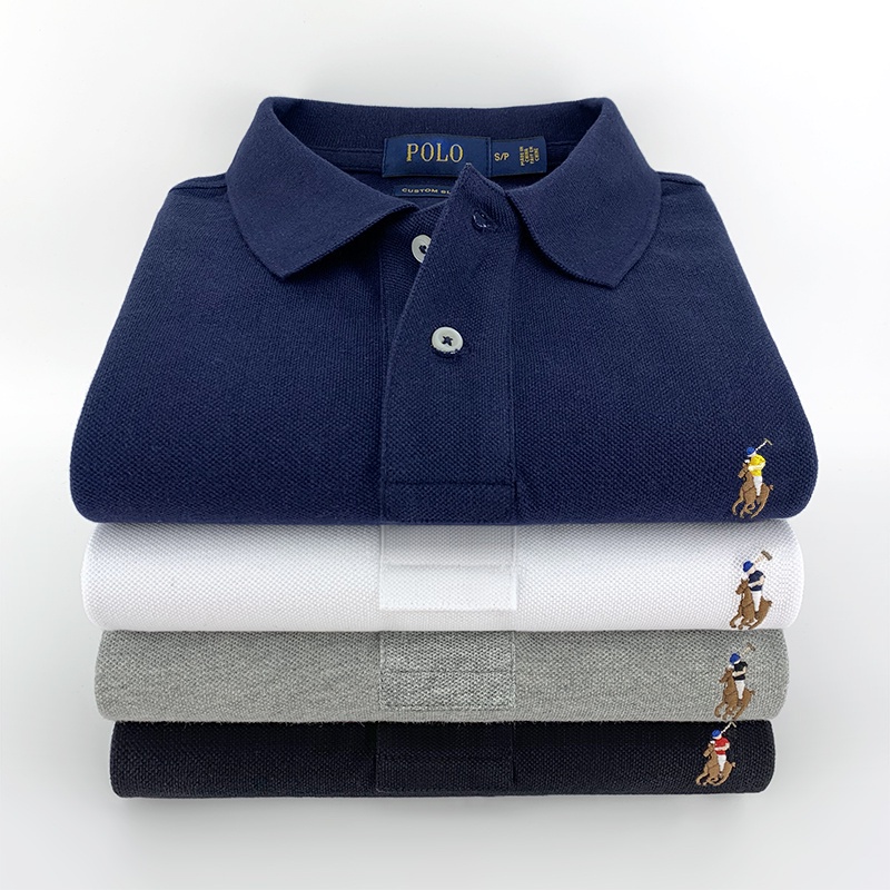 New PaulNew_Ralph Lauren Lapel Short-sleeved Polo Shirt Mens New Summer High-end Mature Dad Paul Shirt Large Size Loose Cotton Breathable Lapel T-shirt