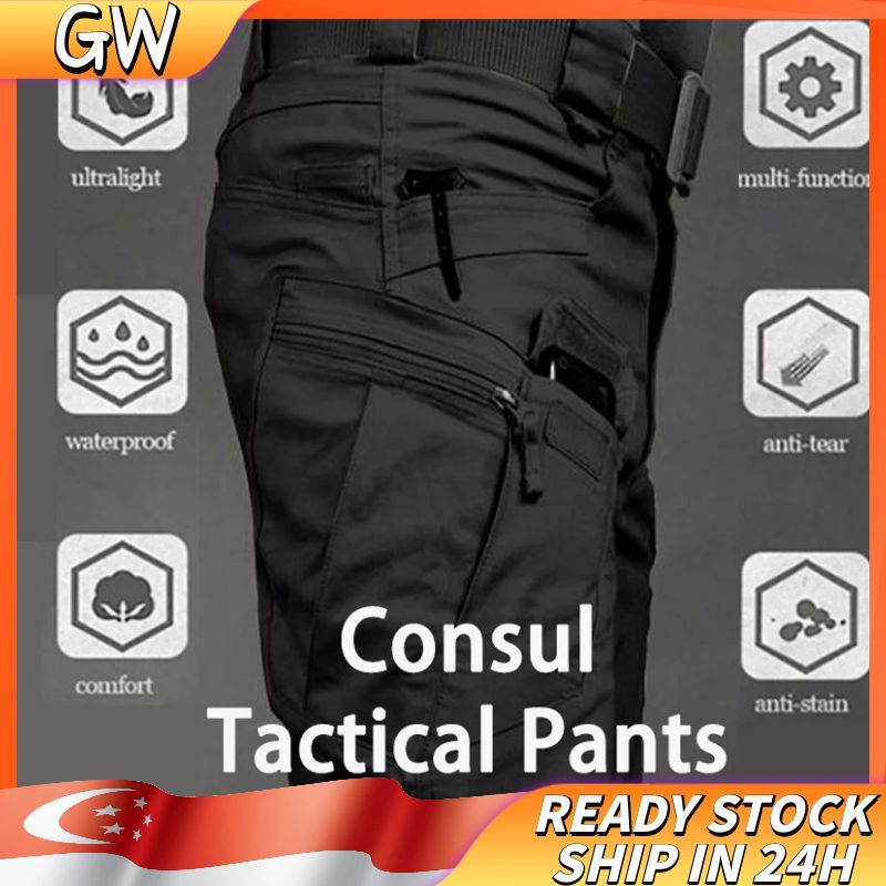 ?GW?Mens big yards Tactical Pants Overalls Trousers Multi-pocket Pants Waterproof Sweat-absorbent Training Workwear Mens Military Pant