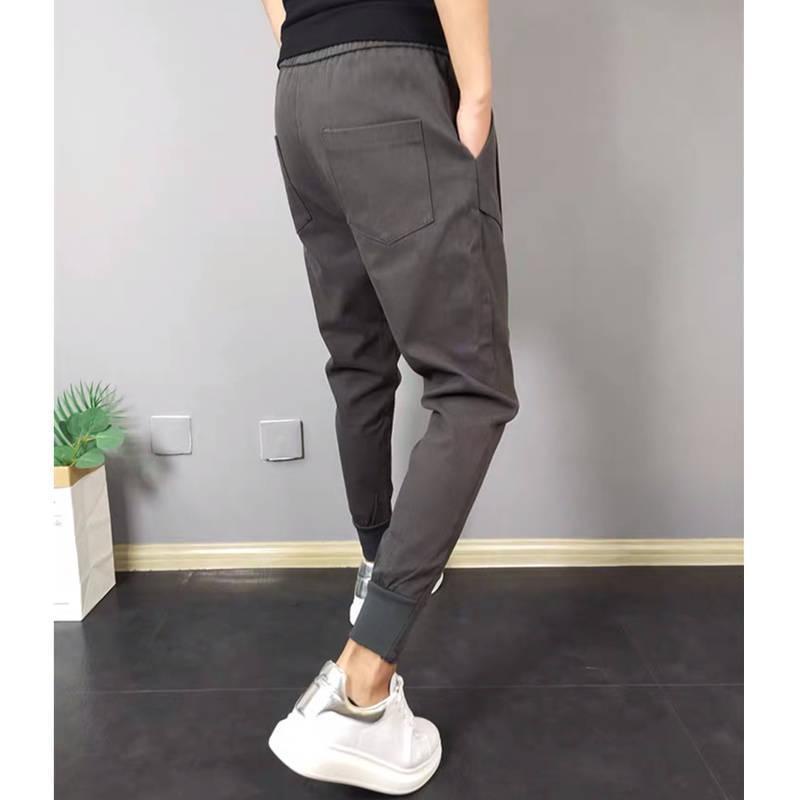 Mens Korean Style Solid Color Jogging Pant Man Slim Fit Drawstring Casual Ankle Pants