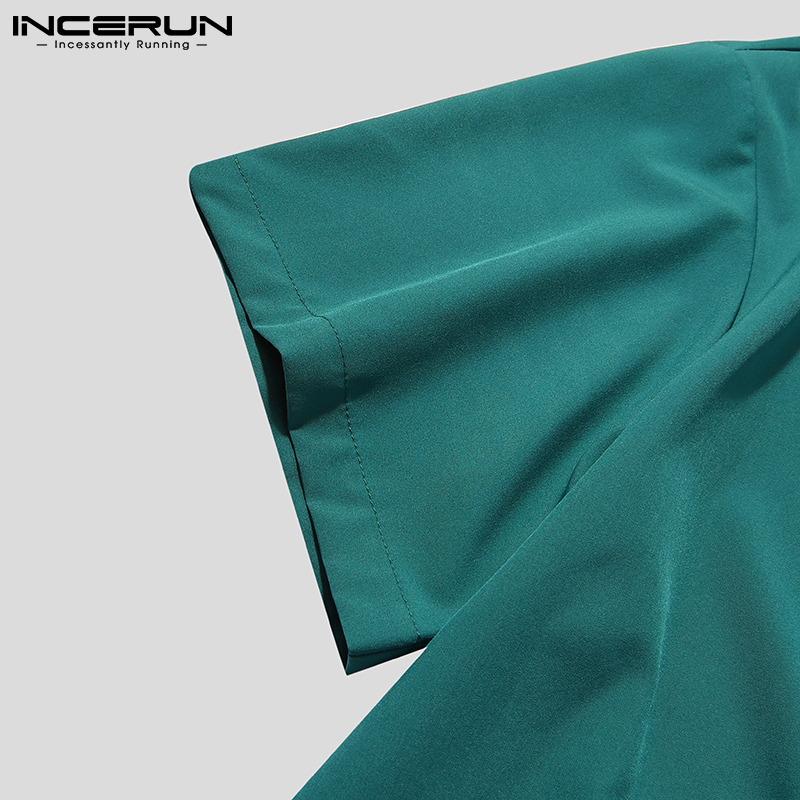 INCERUN Mens Fashion Plain Short Sleeve Buttons Loose Casual Shirts