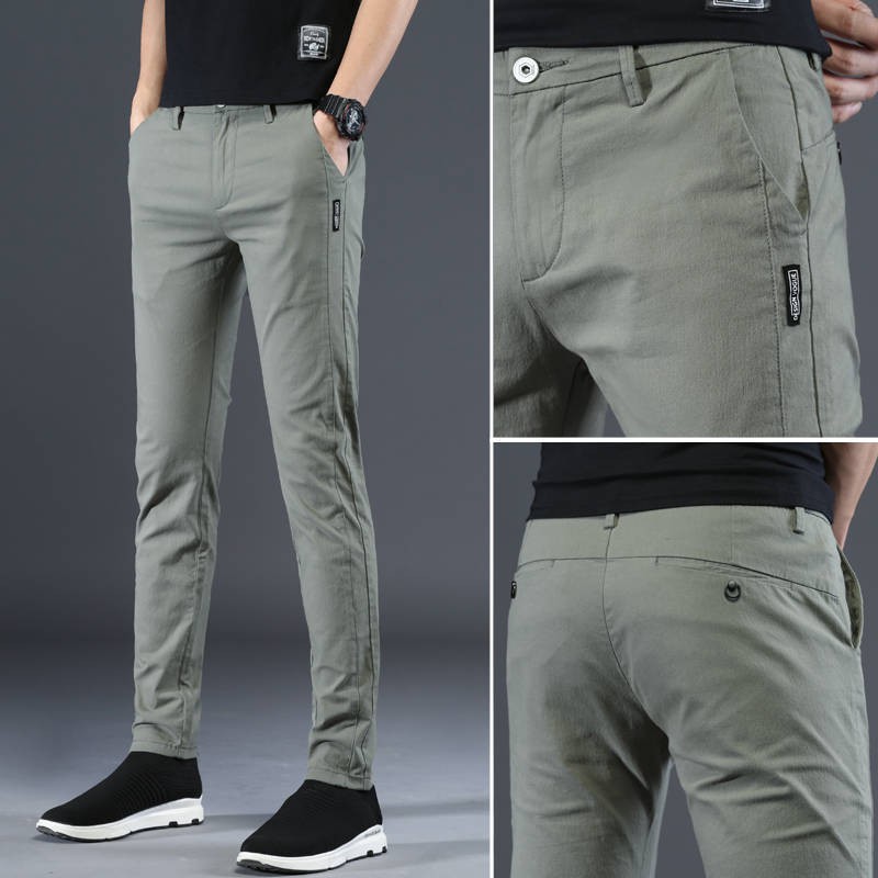 Mens Slimfit korean Pants Ice Silk Breathable Casual Pant Fashion Trousers