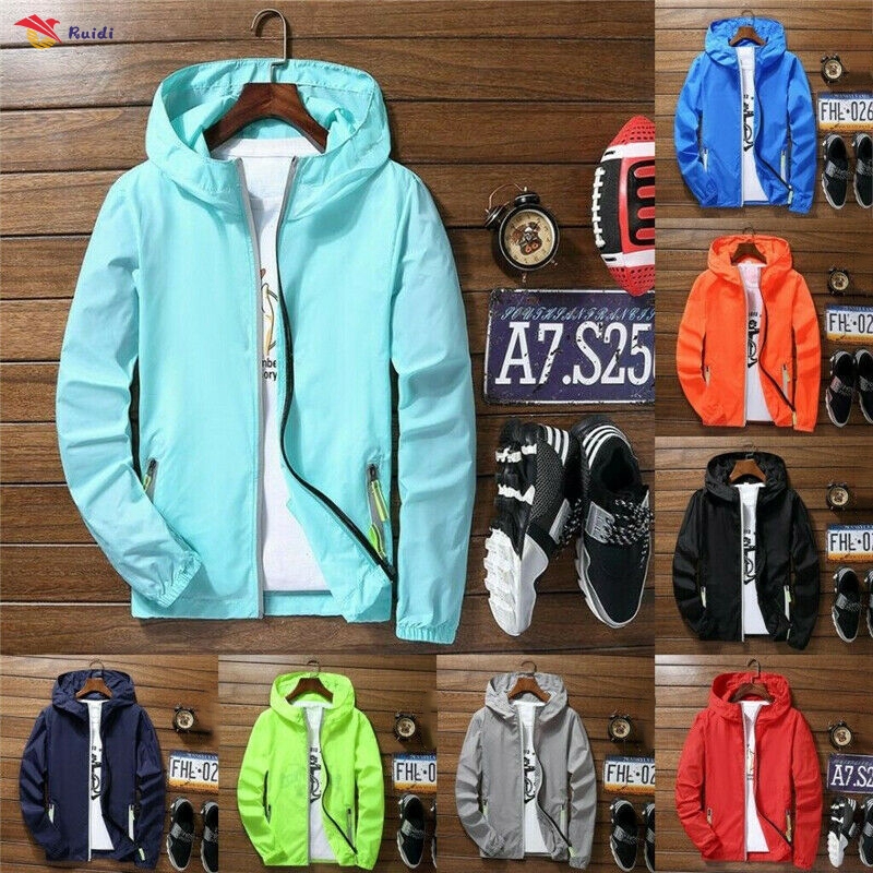 5 colors Oversize Men Waterproof Wind Breaker Quick Drying Sport Outwear with Zipper Hoodie Jacket Sun Protection Clothing