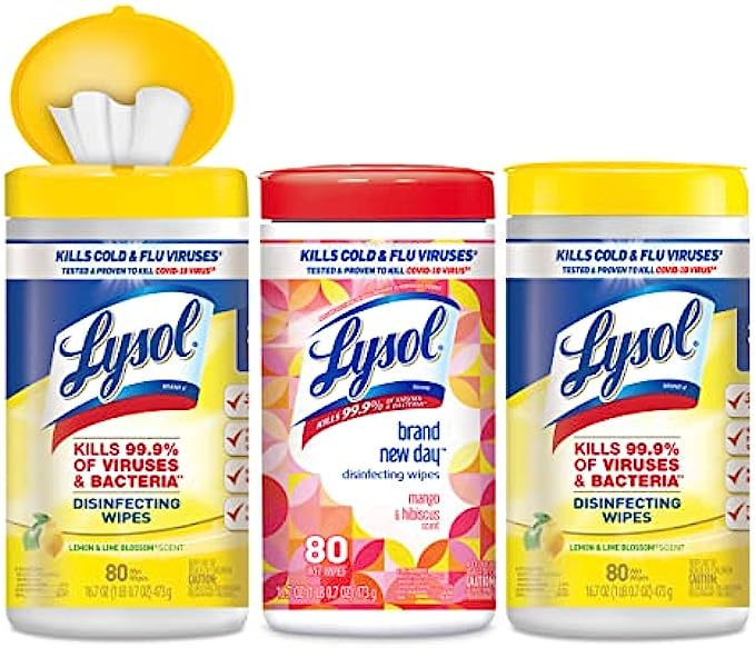 Lysol Disinfectant Wipes, Multi-Surface Antibacterial Wipes for Disinfecting and Cleaning, Mixed Fragrance pack containing Lemon &amp; Lime Blossom 2 Packs and Mango and Hibiscus 1 Pack
