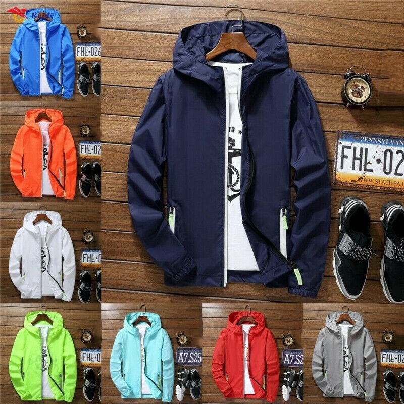 5 colors Oversize Men Waterproof Wind Breaker Quick Drying Sport Outwear with Zipper Hoodie Jacket Sun Protection Clothing