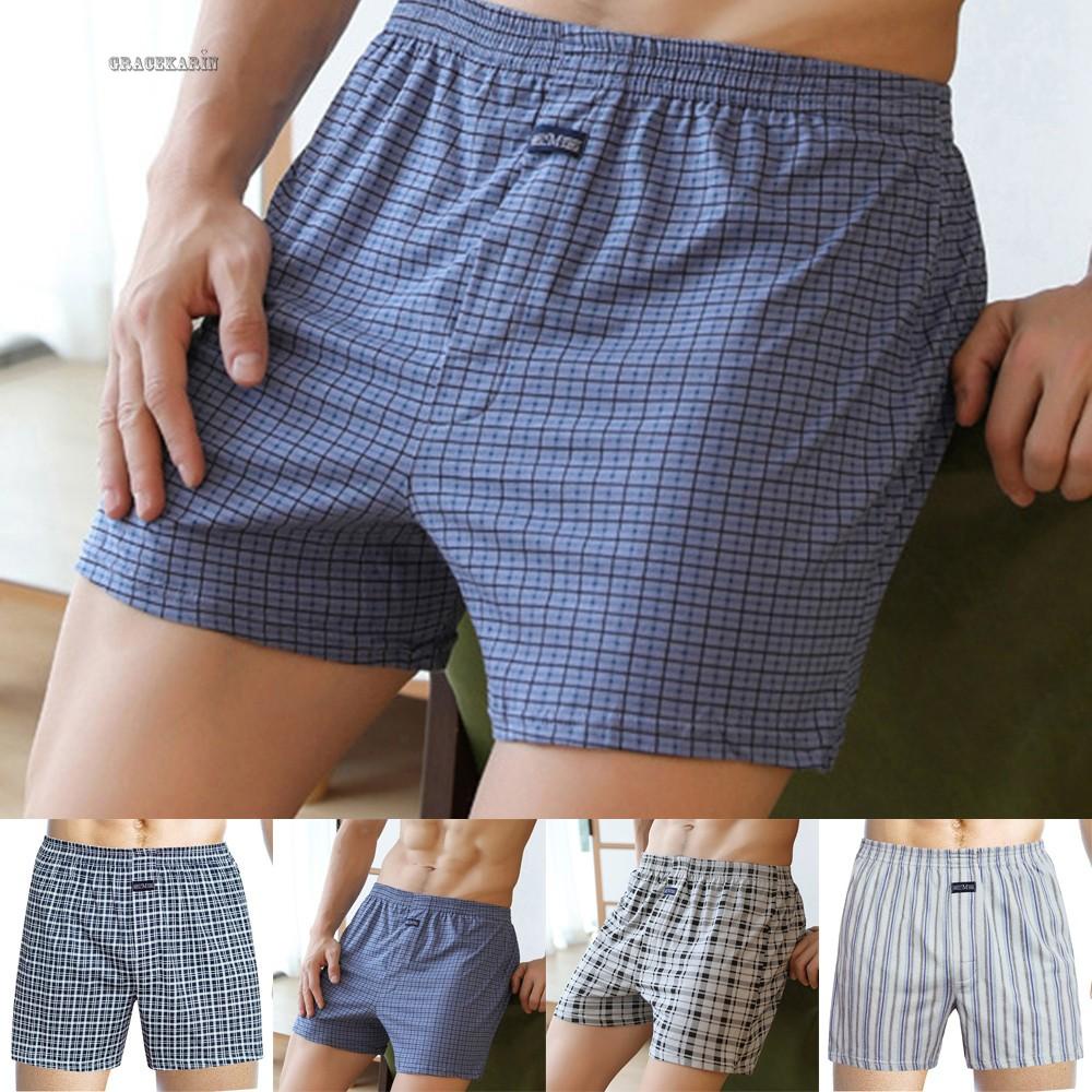 Mens Casual Loose Style Plaid Wide Leg Cotton Boxer Short Home Wear