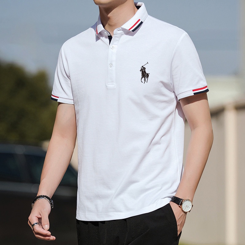 Good QualityMen Classic Polo Shirt Collar Casual Polo T Shirt Men Oversize Bussiness  Loose Plain Polo 4 Colors