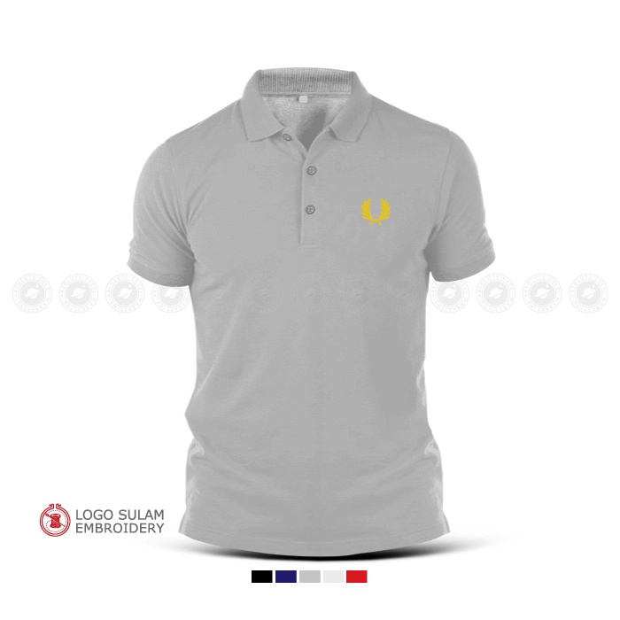 Polo T-Shirt Sulam Freds Perrys Design Logo Emas Gold Baju Lelaki Cotton Embroider Fashion Baju Lelaki Streetwear