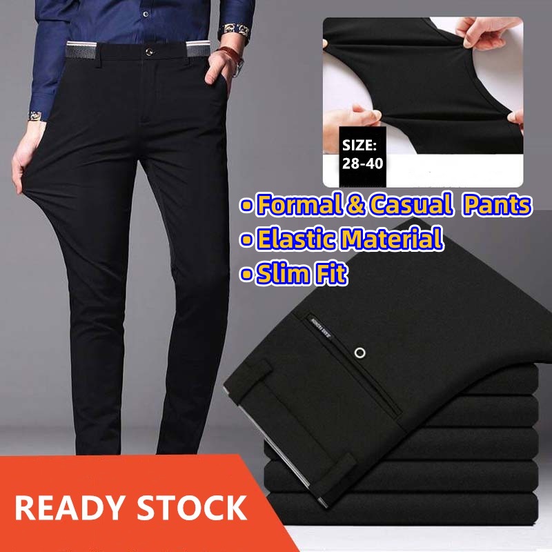 Mens CEO Office Formal Suit Pants Non-ironing Stretchable Slim Fit Business Wear Casual Long Black Pant