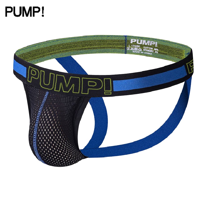 PUMP Sexy Jockstrap Men Underwear Mesh Soft Men Thongs G strings Low waist Gay Bikini Swimwear Sissy Hip lift Underpants