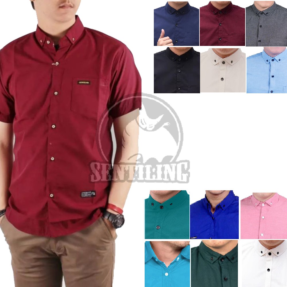 KEMEJA KATUN Sentiling | Mens Short Sleeve Formal Office Work Cotton Plain Shirts/Shirts/Work Shirts