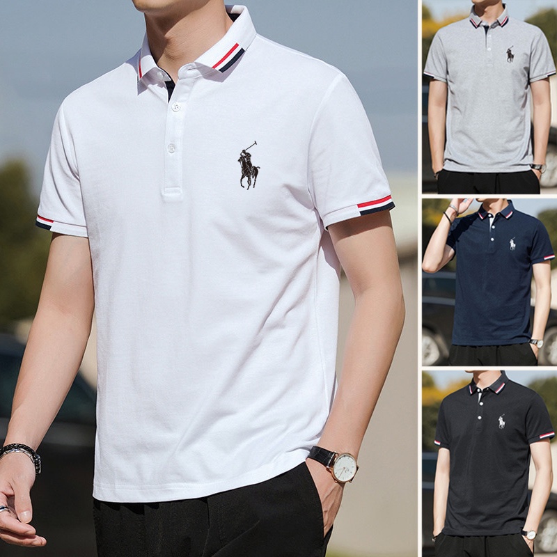 Good QualityMen Classic Polo Shirt Collar Casual Polo T Shirt Men Oversize Bussiness  Loose Plain Polo 4 Colors