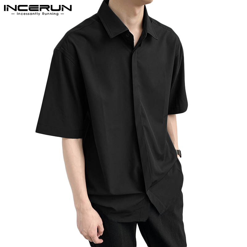 INCERUN Mens Fashion Plain Short Sleeve Buttons Loose Casual Shirts