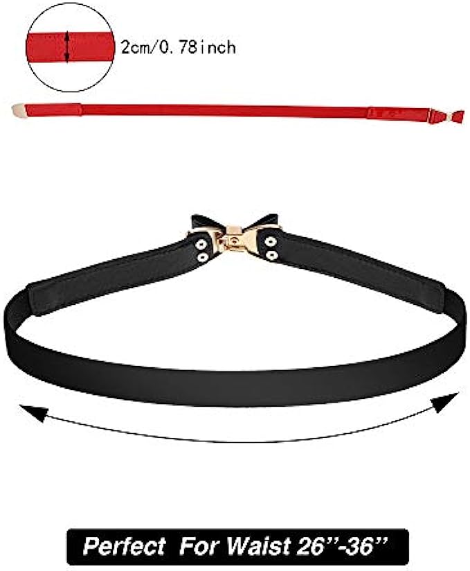 3 Pieces Women Skinny Waist Belt Thin Stretchy Bow Belt for Dress, 3 Colors Set 1
