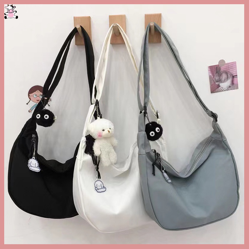 Japanese Harajuku Girl Solid Color Soft Girl Shoulder Bag Korean-StyleinsSimple Messenger Bag  Without pendants