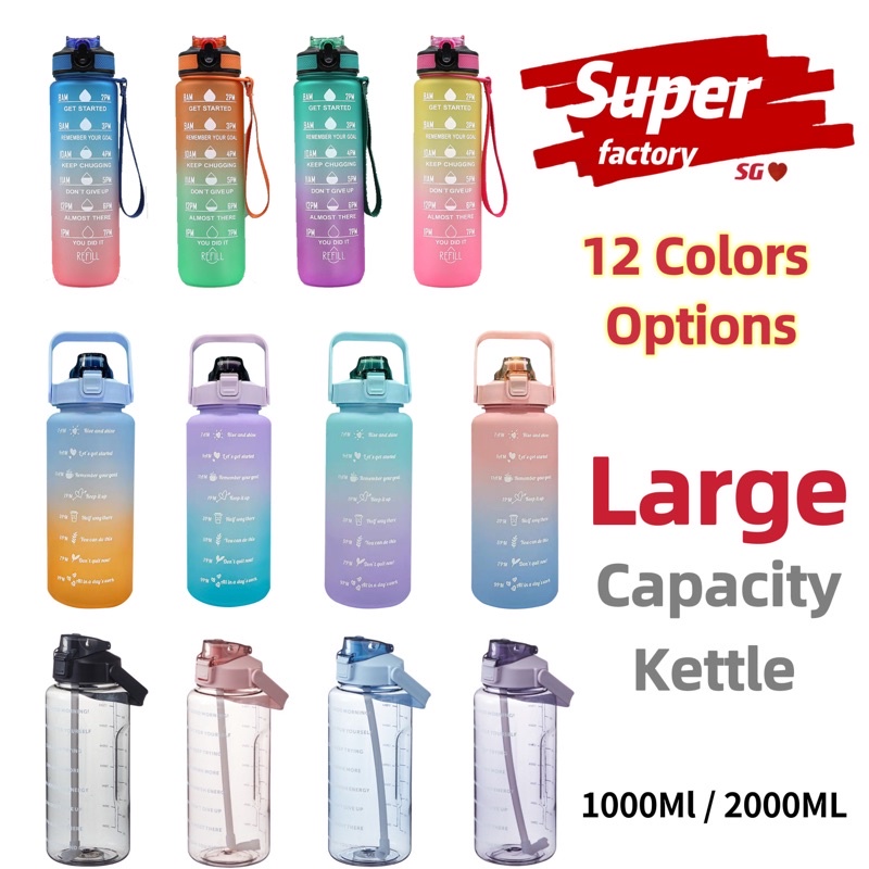 SG in stock1L/ 2L Water Bottle with Straw Cup Large Capacity Plastic Kettle Student scale