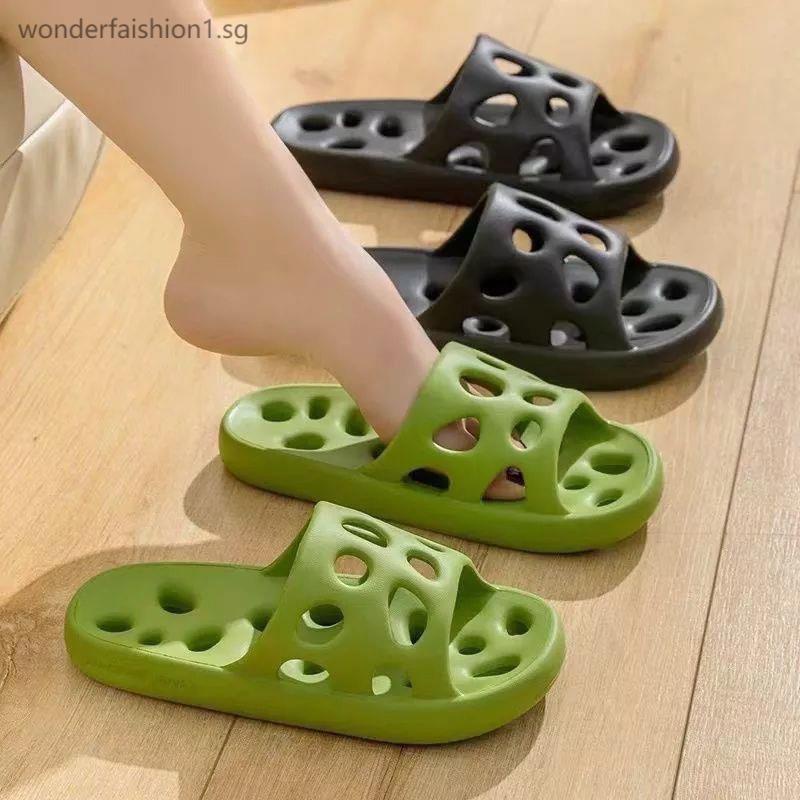 Ultra Light Eva Hole Slippers For Bathroom Toilets Molded Monolithic Dry Breathable Waterproof Solid Color Casual Home Bathroom Slippers WomenS Breathable Hollow Slippers