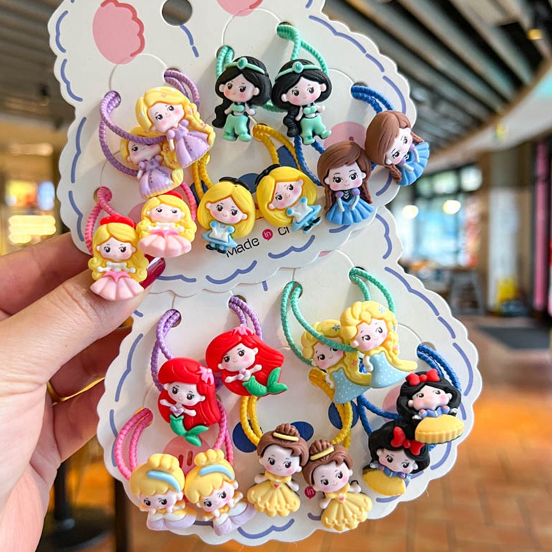 10 Pcs Korean Version New Style Childrens Color Hair Tie Girls Sweet Cute Cartoon Q Version Princess Hair Tie Little Girl Baby Tie Hair Rubber Band Hair Tie Korean Hair Accessories