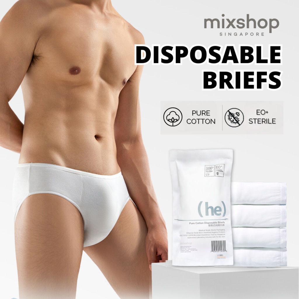mixshop Mens Pure Cotton Disposable Briefs,  Mens Disposable Underware  [EO+ Sterilization]