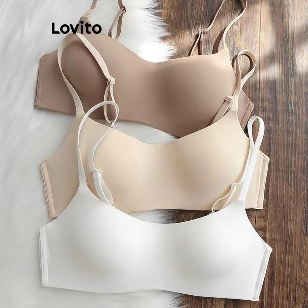 Lovito Casual Plain Structure Line Elastic Waisted Bra for Women LNE31266 Apricot/Brown/White/Black