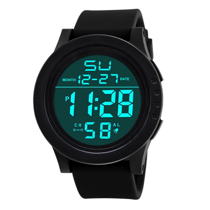 Men Watch Mens Watch Student Large Dial Silicone Sports Multi-Function Cold Light Waterproof Electronic Watch
