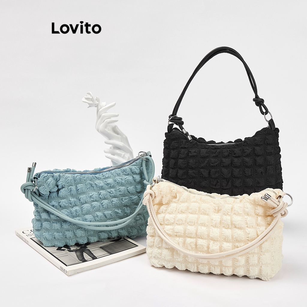Lovito Casual Plain Basic Bag for Women L66AD045 Off White/Blue/Black