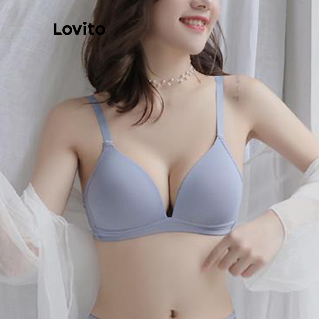 Lovito Casual Plain Basic Bralette for Women LNE39113 Apricot/Light Green/Light Blue/Black