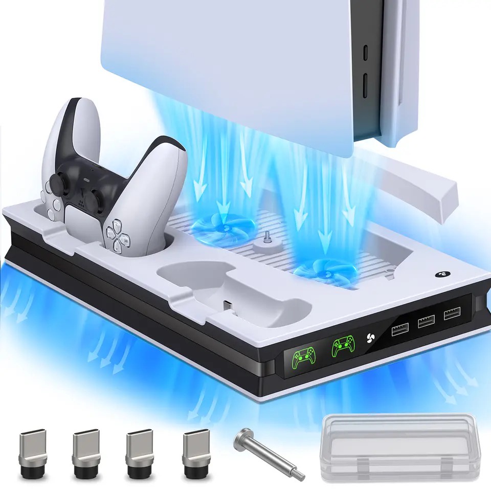 SG StockPS5 Stand With 2 Dual Fast Cooling Fans Controller Charging Station with 3 Extra USB Ports Stand