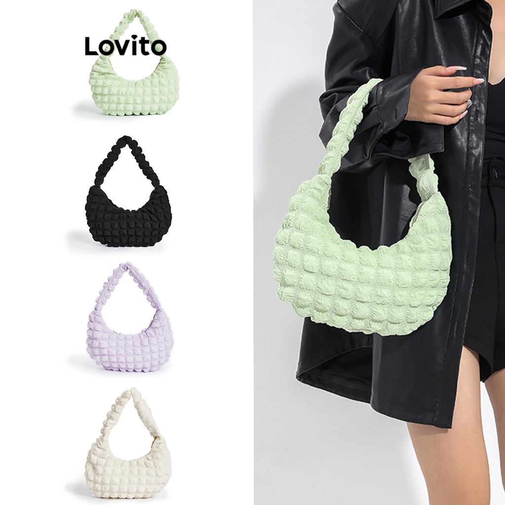 Lovito Casual Plain Basic Small Shoulder Bag for Women L69AD089 White/Purple/Green/Black