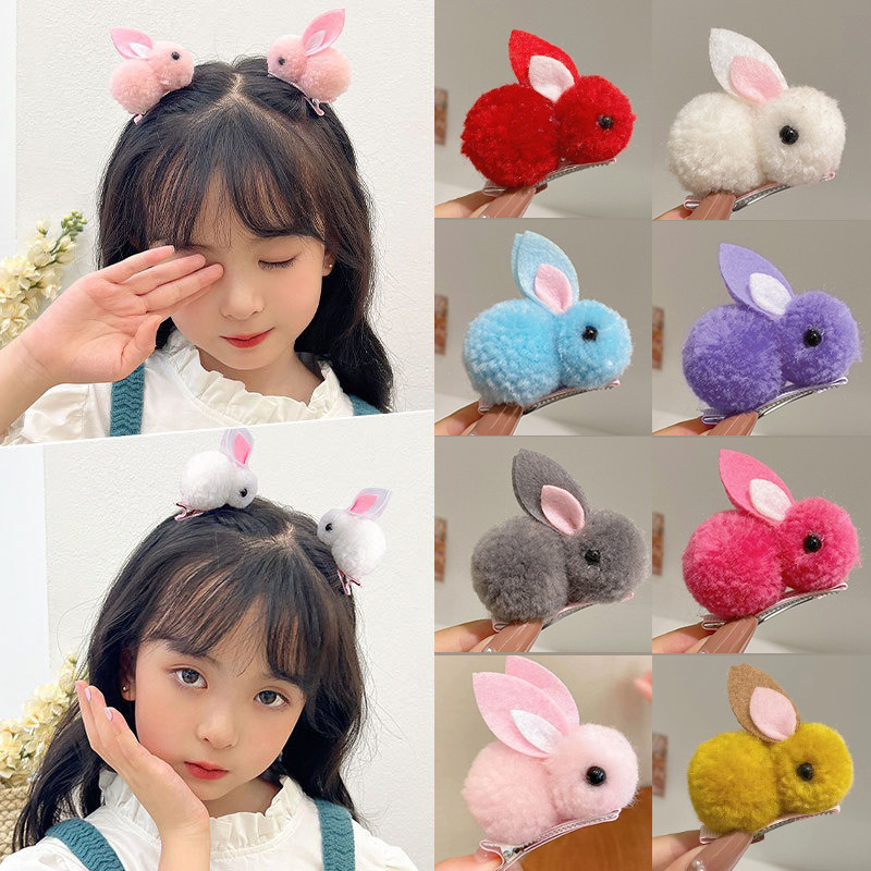 Three-dimensional Cute Plush Rabbit Childrens Hair Clip Girls Hair Accessories Gift Accessories