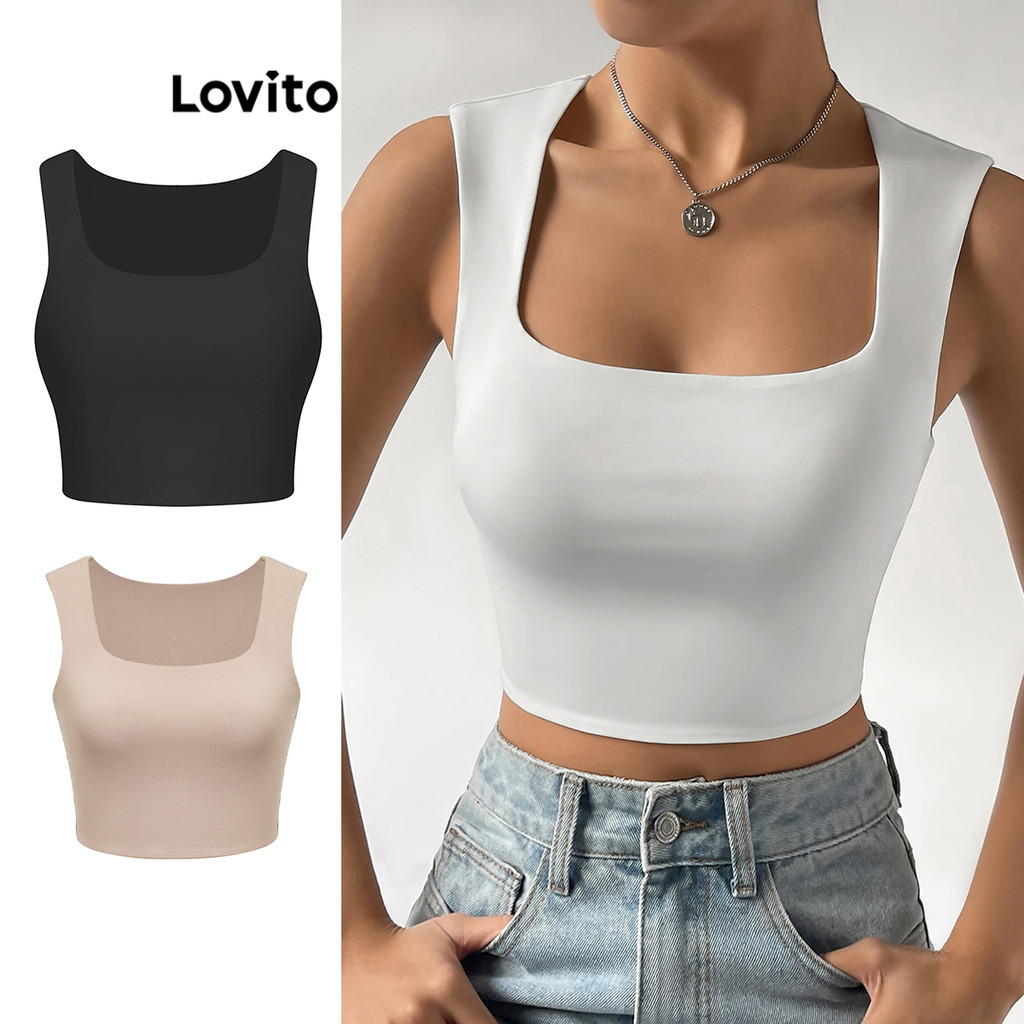 Lovito Elegant Plain Basic Tank Top for Women L68ED064 Multi-color