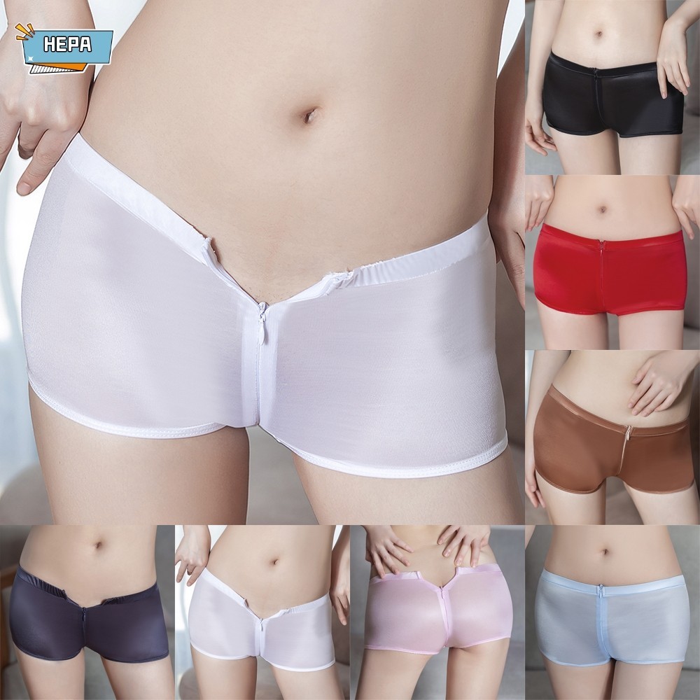 HEPA Women Sexy Sheer Lingerie Briefs Open Crotch Zipper Boyshorts Underwear Panties